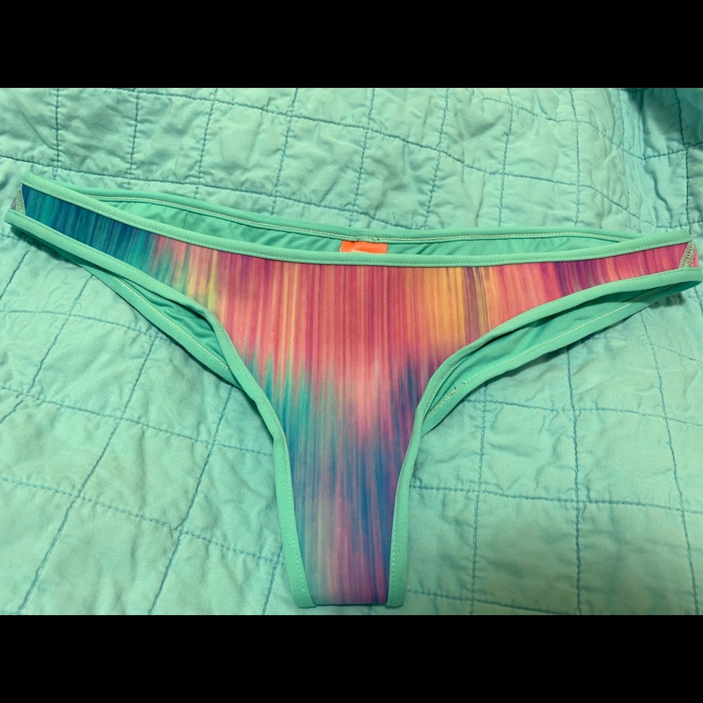 B SWIM TEAL TRICOLOR THING BRAZILIAN BIKINI BOTTOM